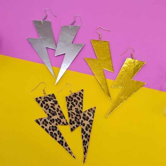 Extra large silver lightning bolt earrings