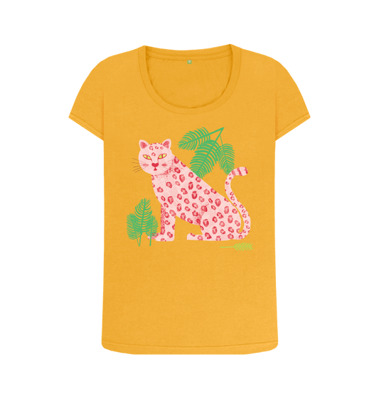 Mustard Scoop neck leopard t-shirt