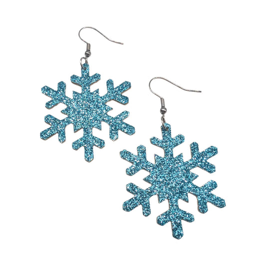 Blue glitter snowflake earrings Trend Tonic