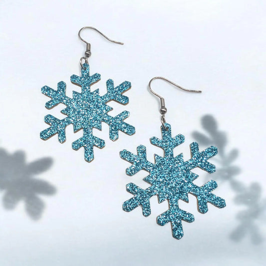 Blue glitter snowflake earrings Trend Tonic