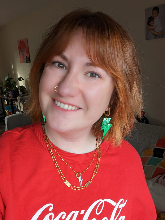 Double sided metallic green cork earrings