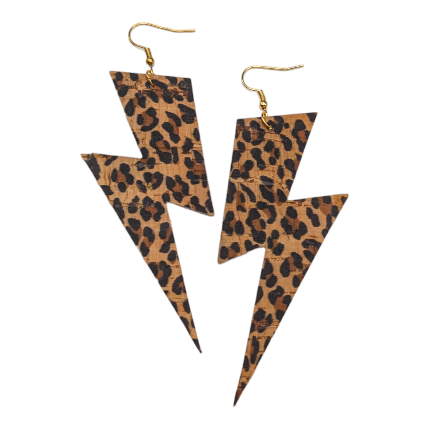 Extra large leopard print lightning bolt earrings