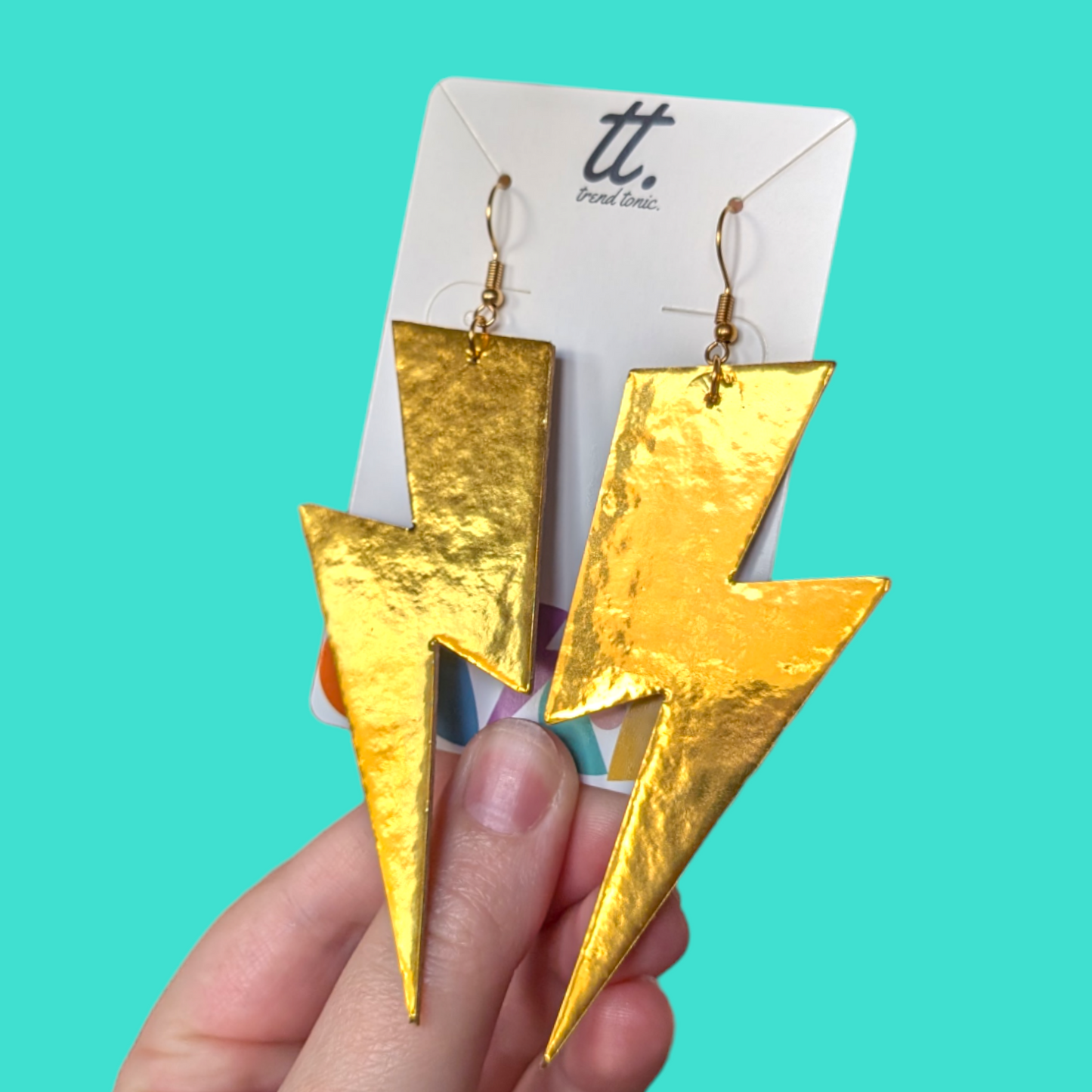 Extra large gold lightning bolt earrings