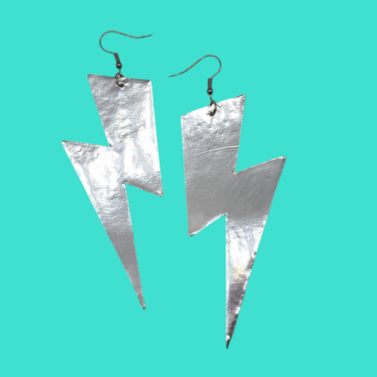 Extra large silver lightning bolt earrings