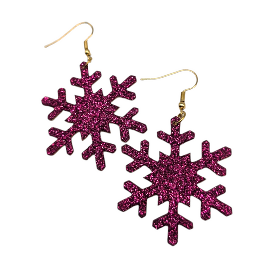 Burgundy glitter snowflake earrings