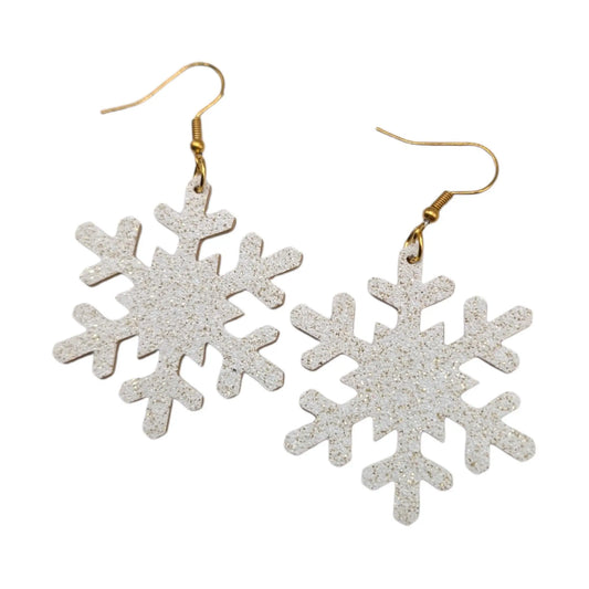 White and gold glitter snowflake earrings Trend Tonic