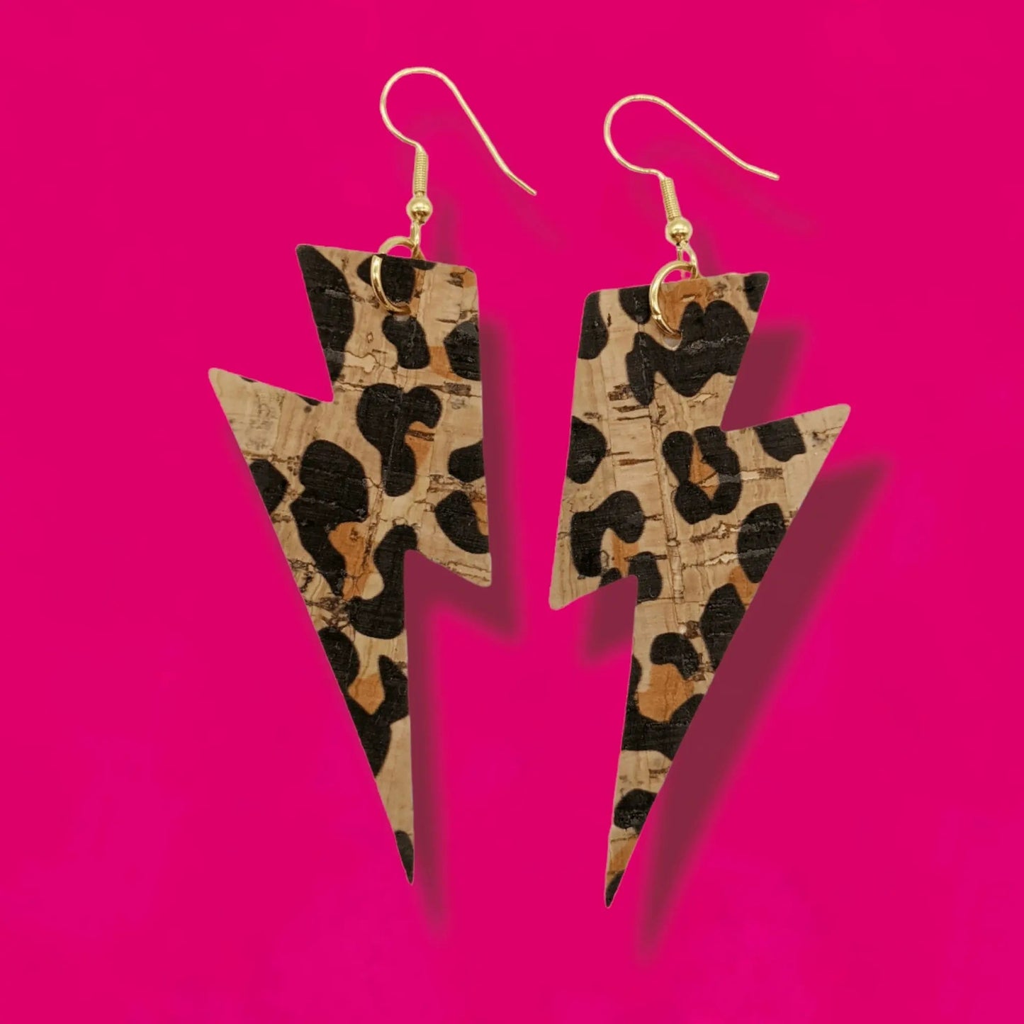 Big Leopard Print Cork Lightning Bolt Earrings - Trend Tonic