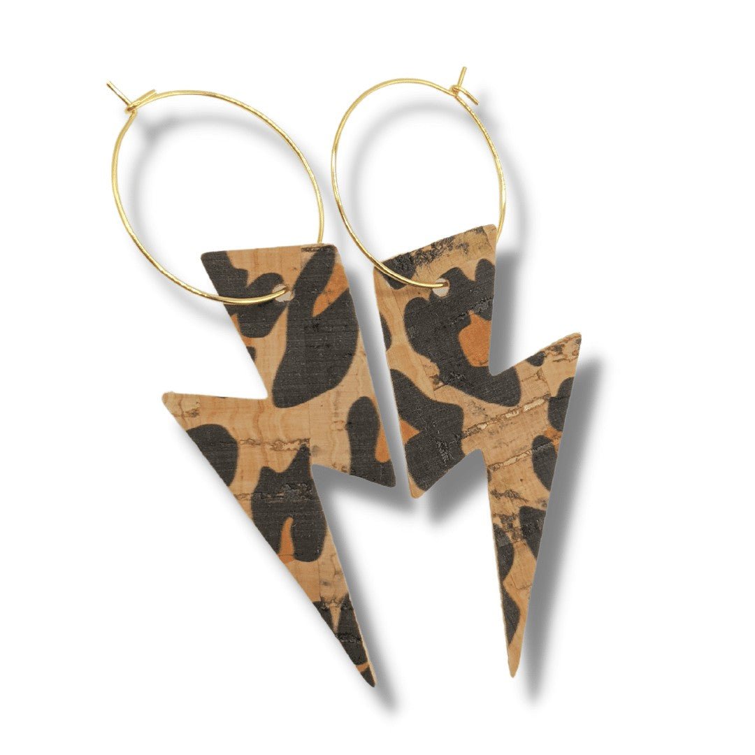 Big Leopard Print Cork Lightning Bolt Earrings - Trend Tonic