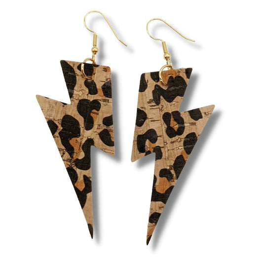 Big Leopard Print Cork Lightning Bolt Earrings - Trend Tonic