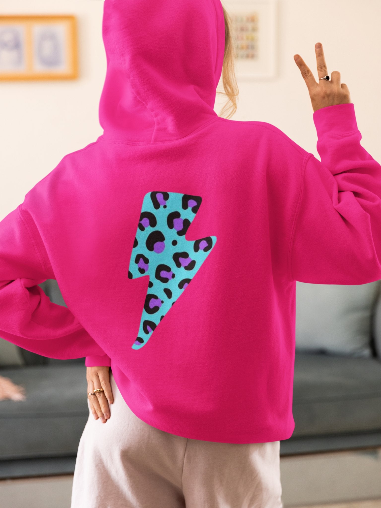 Blue and purple leopard print zip up hoodie