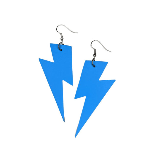 Blue neon cork lightning bolt earrings - Trend Tonic