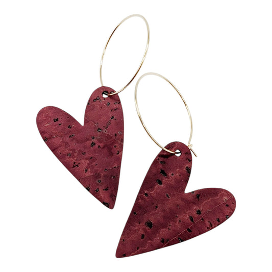 Burgundy cork heart earrings - Trend Tonic