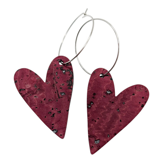 Burgundy cork heart earrings - Trend Tonic