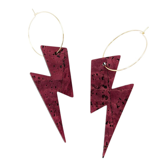 Burgundy cork lightning bolt earrings - Trend Tonic