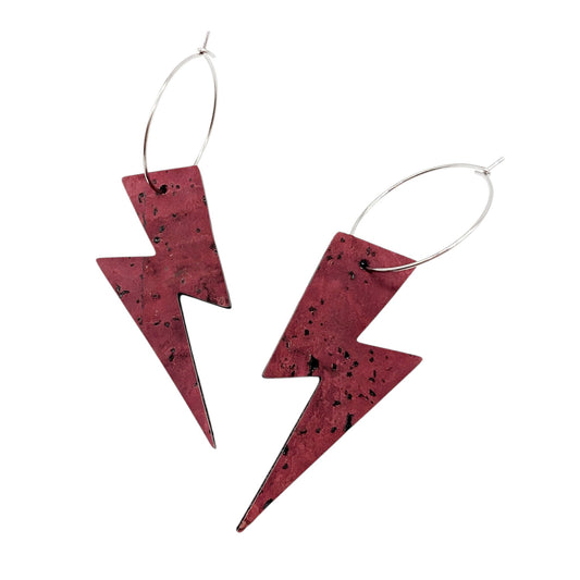 Burgundy cork lightning bolt earrings - Trend Tonic