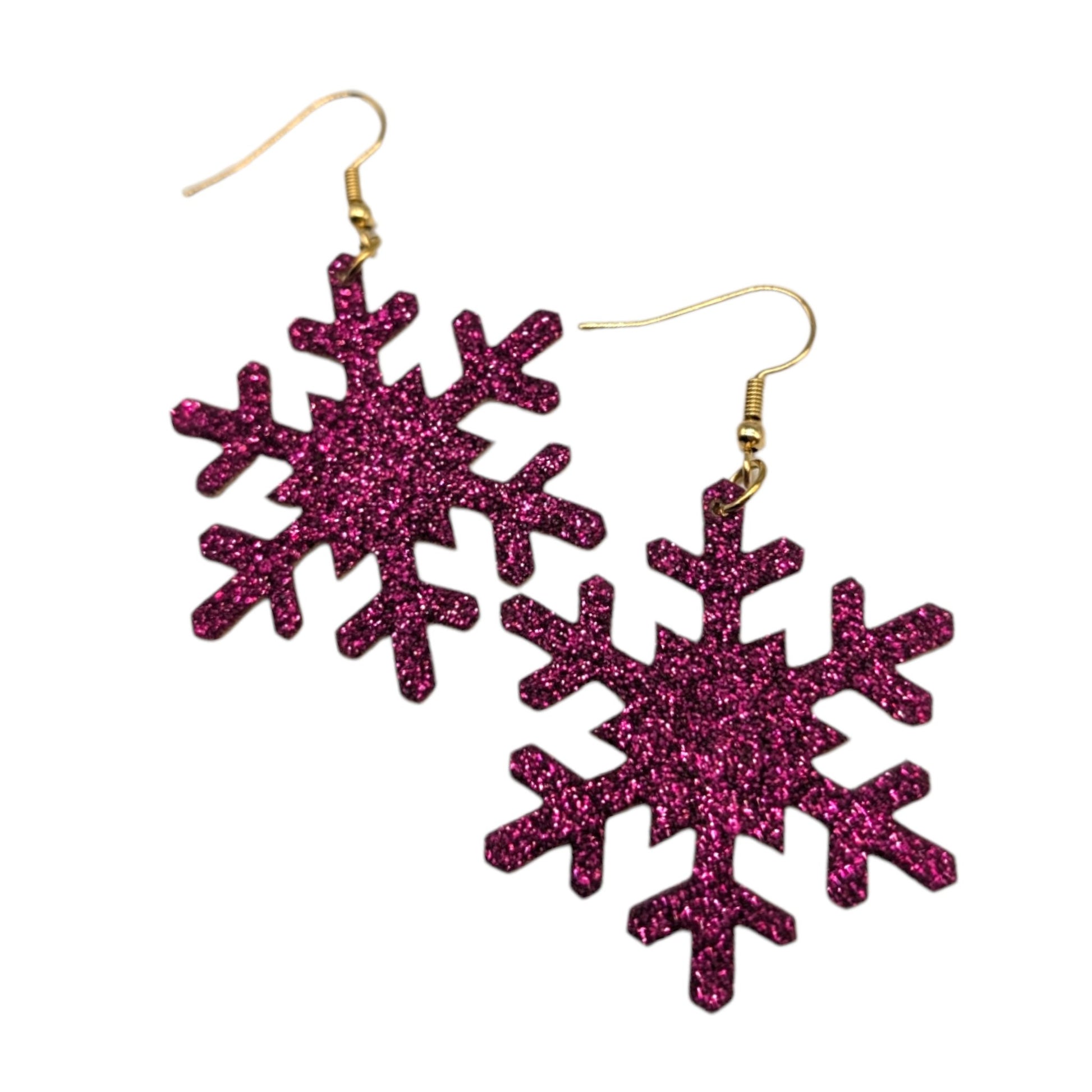 Burgundy glitter snowflake earrings - Trend Tonic