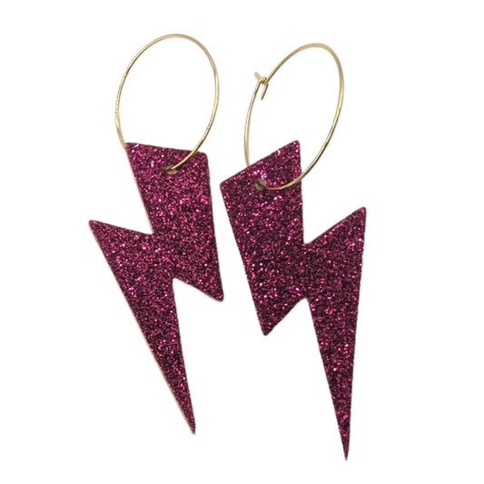 Cherry red glitter lightning bolt hoop earrings - Trend Tonic