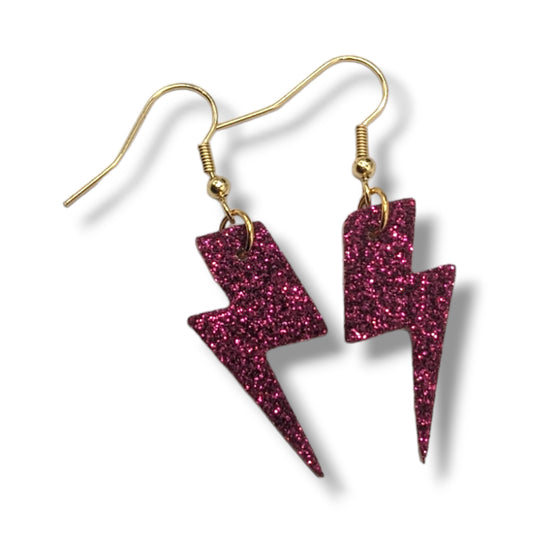 Cherry red mini glitter lightning bolt earrings - Trend Tonic