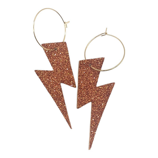 Copper glitter lightning bolt hoop earrings - Trend Tonic