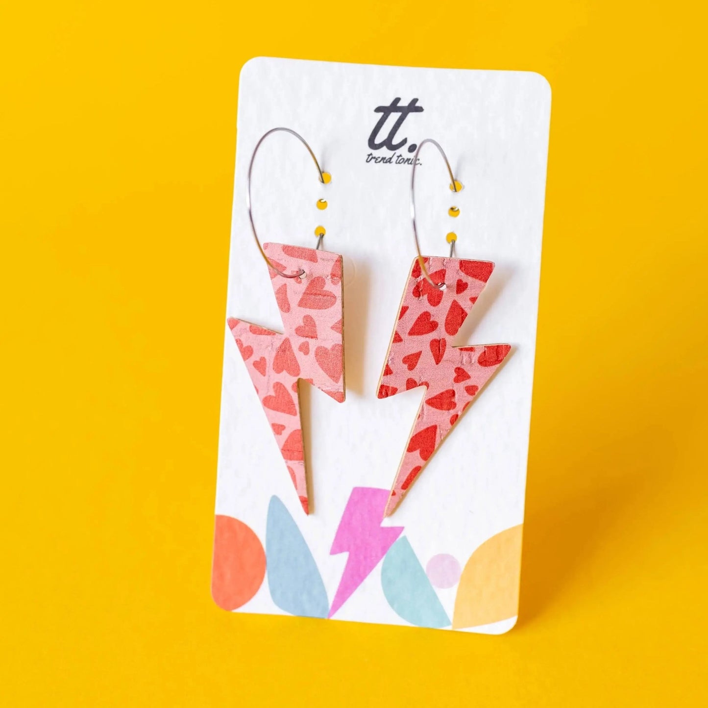 Double sided metallic pink and heart cork lightning earrings - Trend Tonic