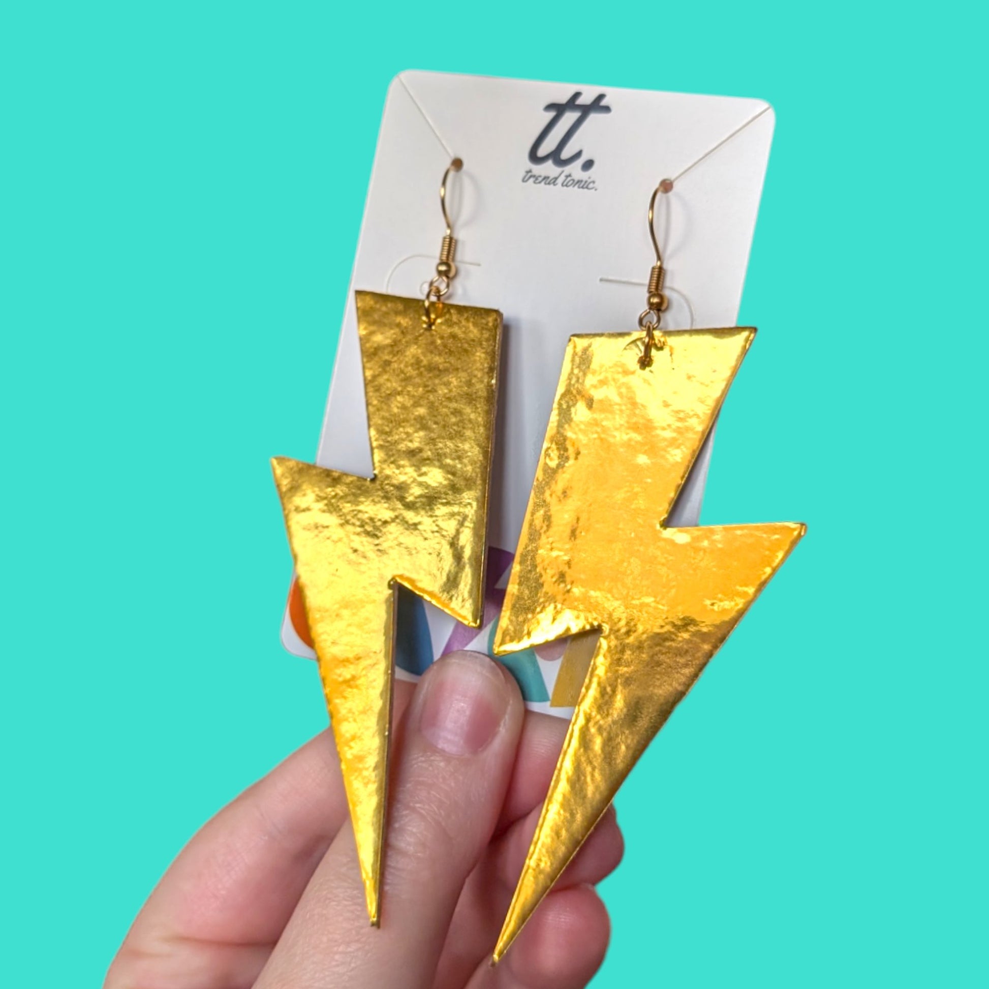 Extra large gold lightning bolt earrings - Trend Tonic