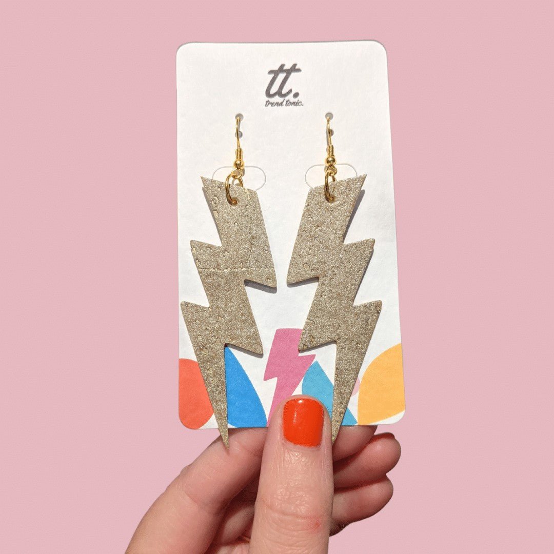 Gold cork triple lightning bolt earrings - Trend Tonic