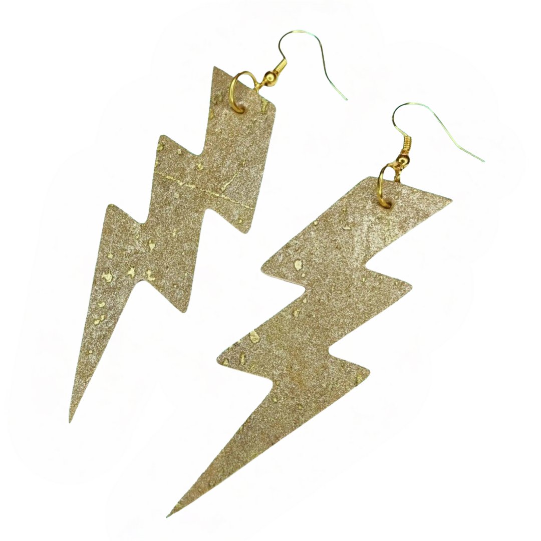 Gold cork triple lightning bolt earrings - Trend Tonic