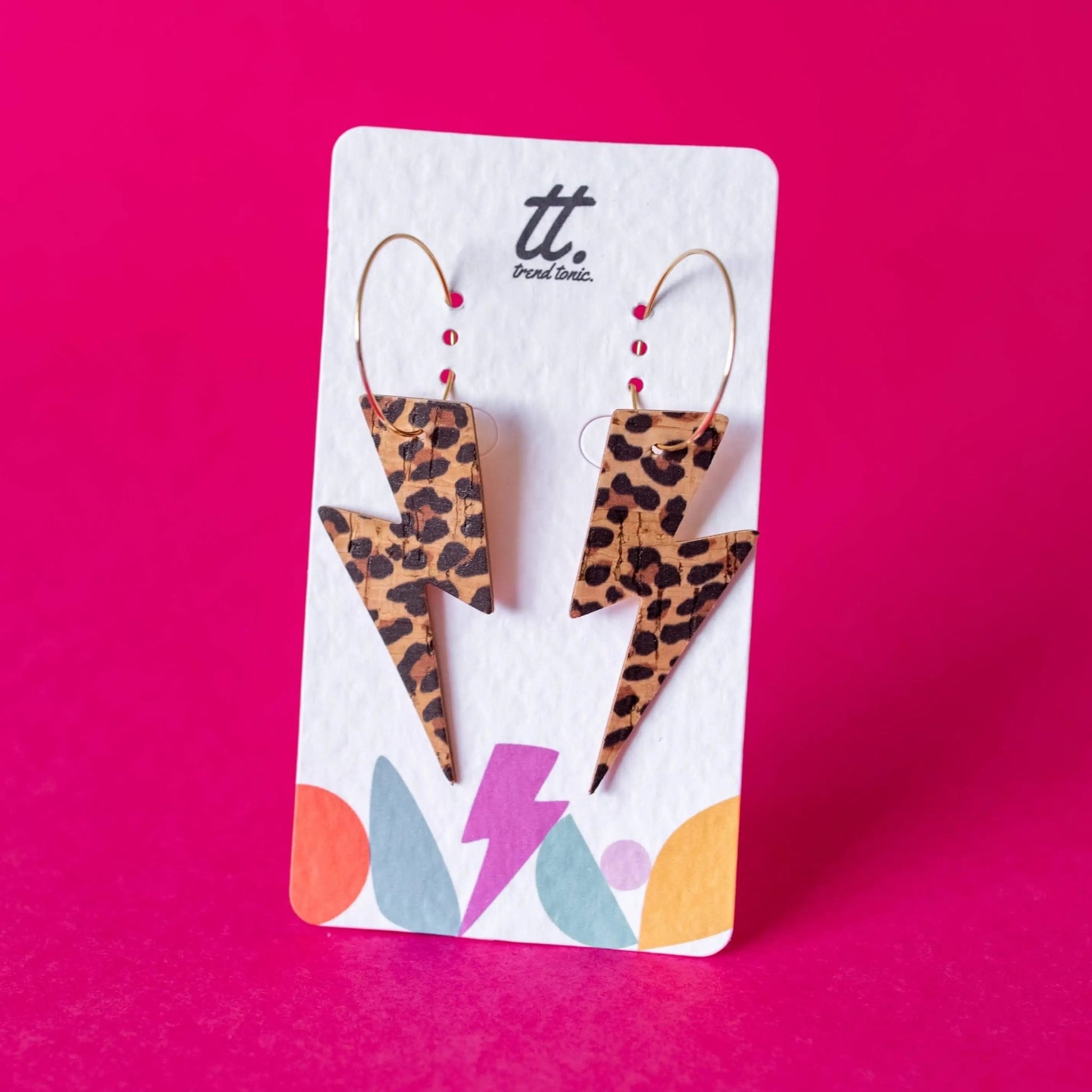 Leopard print lightning bolt earrings - Trend Tonic