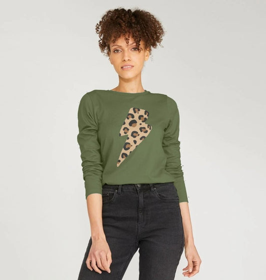 Leopard print lightning bolt long sleeve t-shirt - Trend Tonic