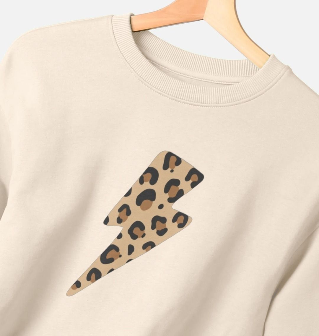 Leopard print lightning bolt oversized sweater - Trend Tonic