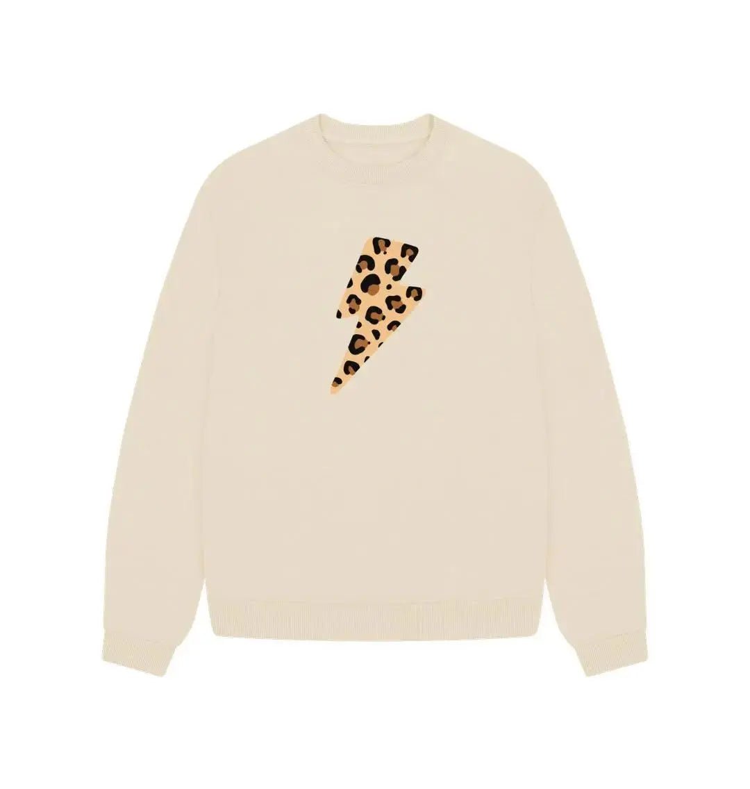 Leopard print lightning bolt oversized sweater - Trend Tonic