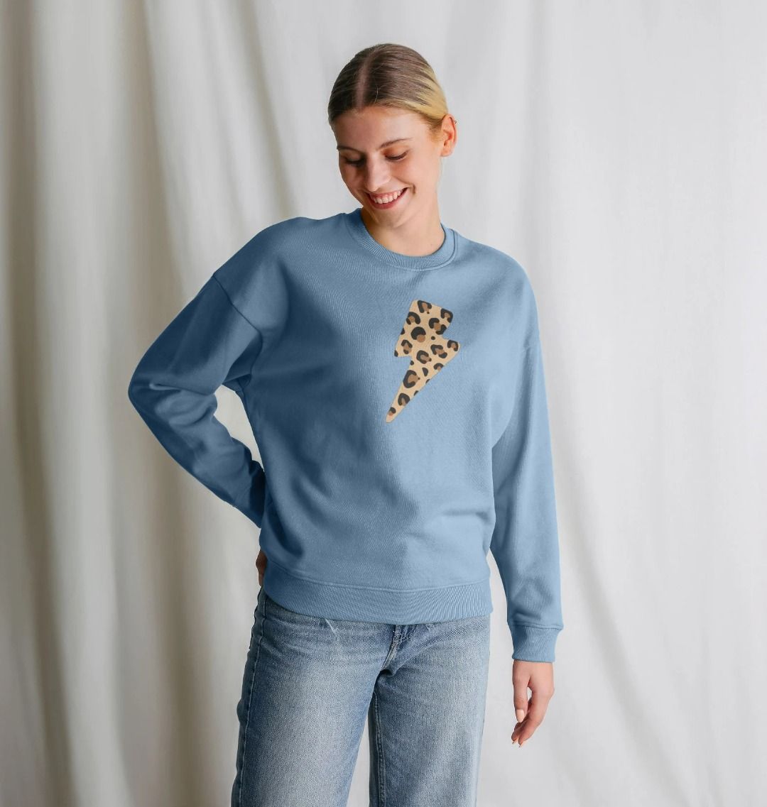 Leopard print lightning bolt oversized sweater - Trend Tonic