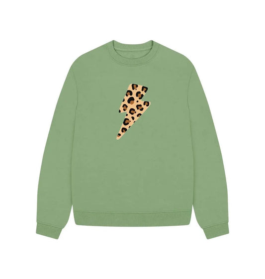 Leopard print lightning bolt oversized sweater - Trend Tonic