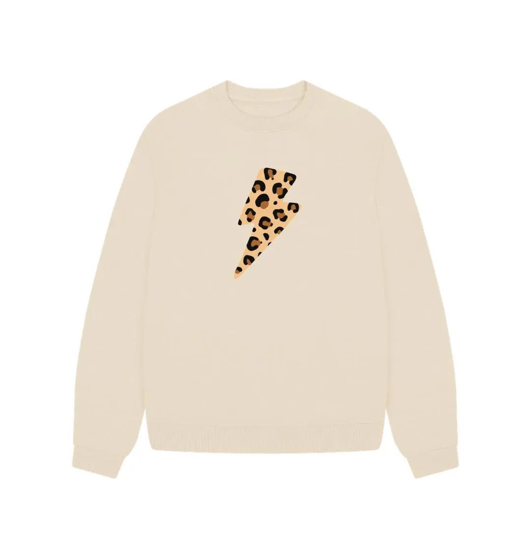 Leopard print lightning bolt oversized sweater - Trend Tonic