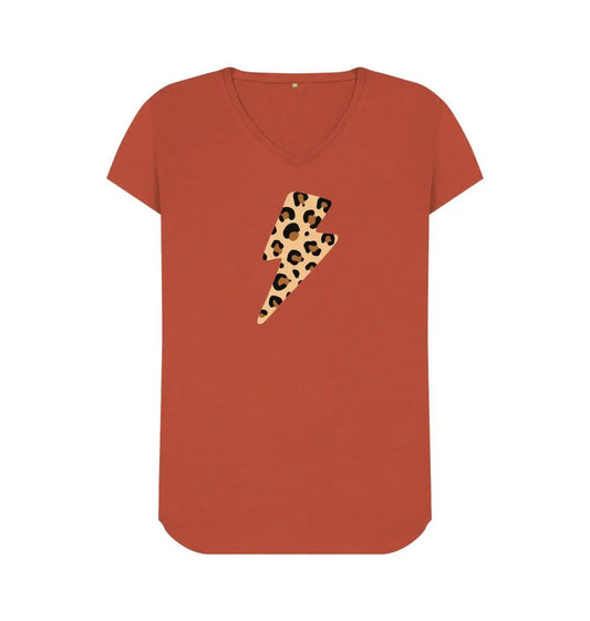 Leopard print lightning bolt V neck large print - Trend Tonic