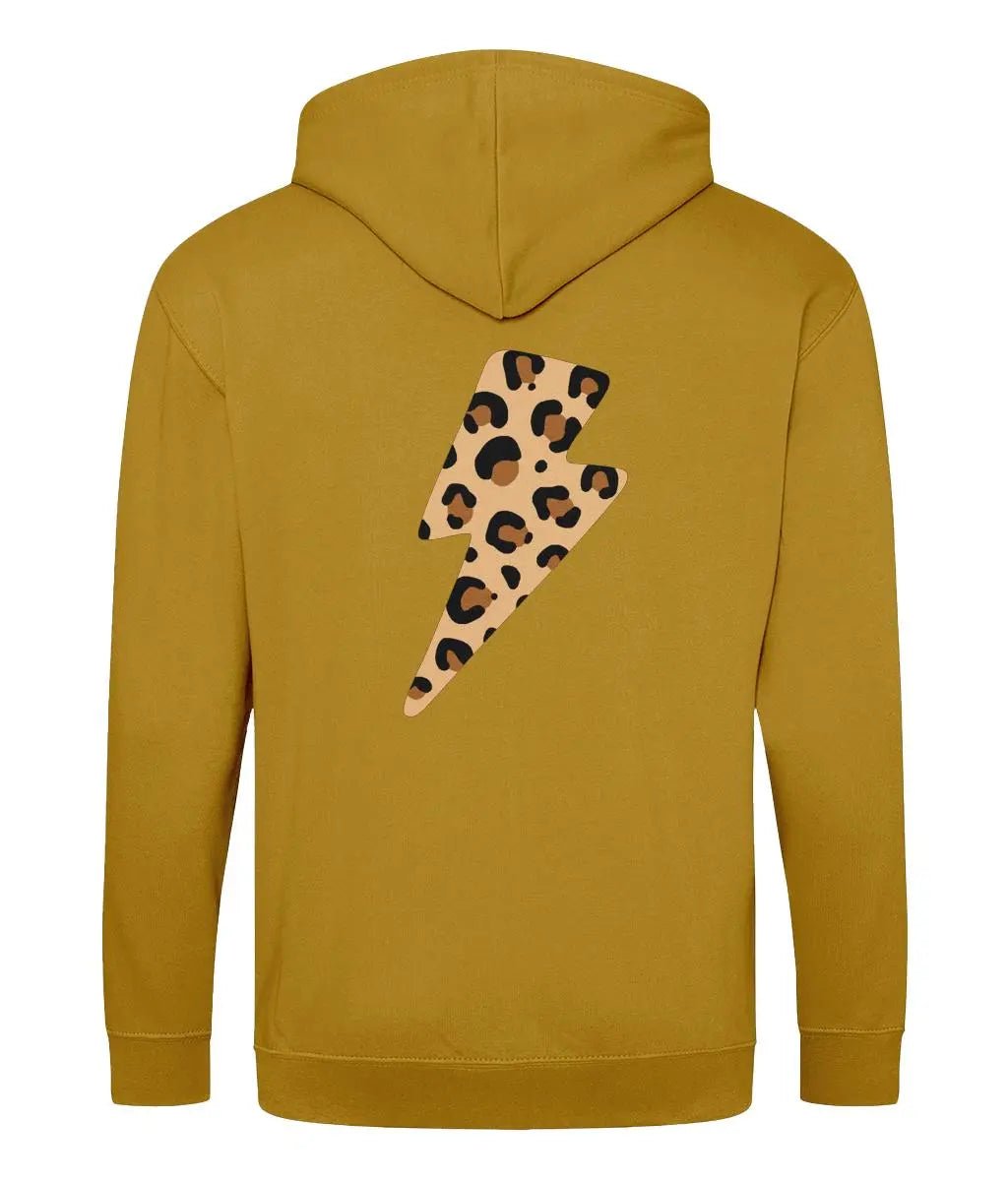 Leopard print lightning bolt zip up hoodie - Trend Tonic