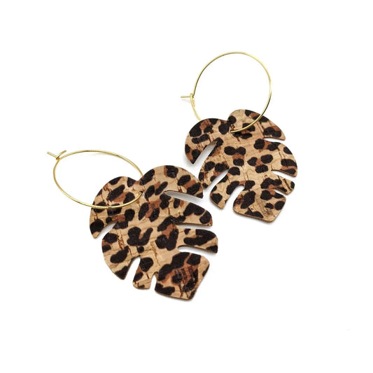 Leopard print monstera leaf earrings - Trend Tonic