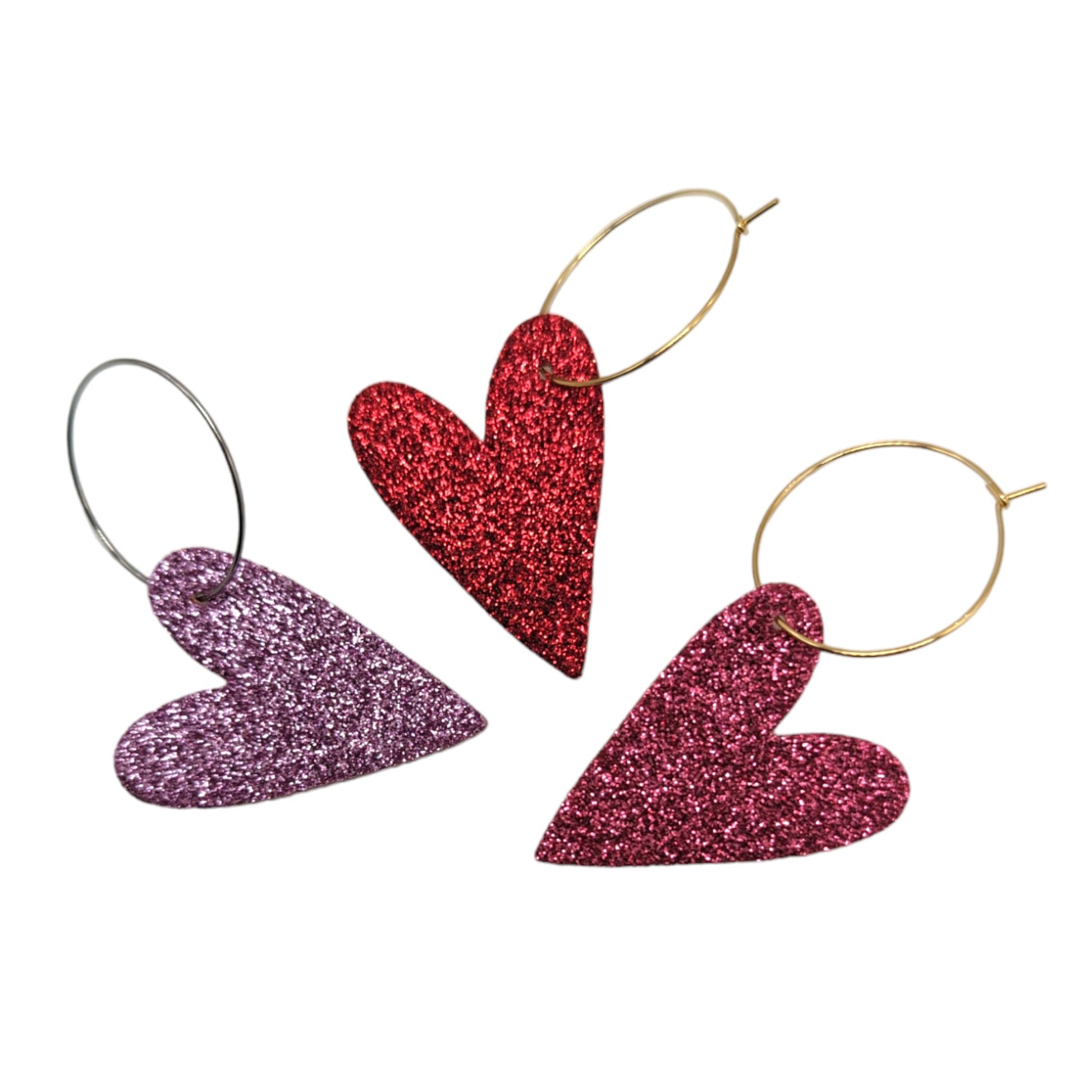 Light pink glitter heart hoops - Trend Tonic