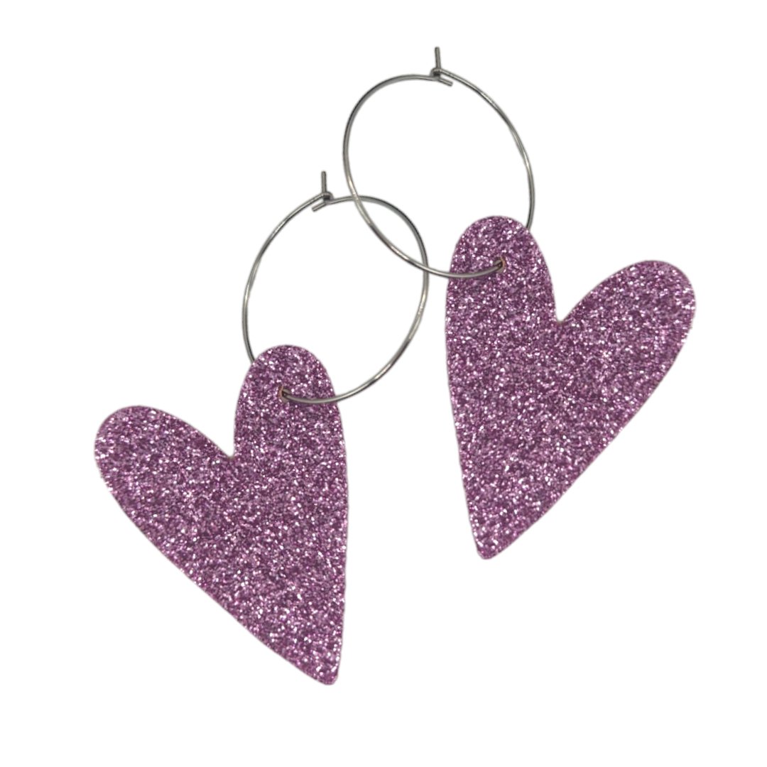 Light pink glitter heart hoops - Trend Tonic