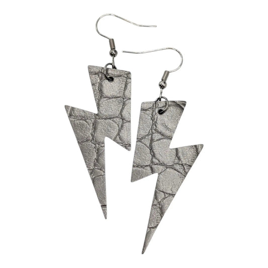 Metallic silver crocodile print olive leather earrings - Trend Tonic