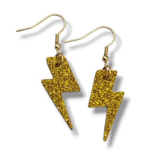 Mini gold glitter lightning bolt earrings - Trend Tonic