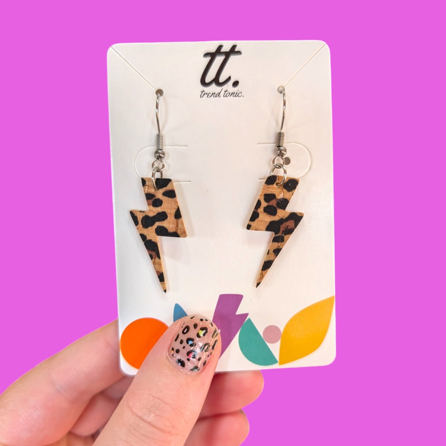 Mini leopard print lightning bolt earrings - Trend Tonic