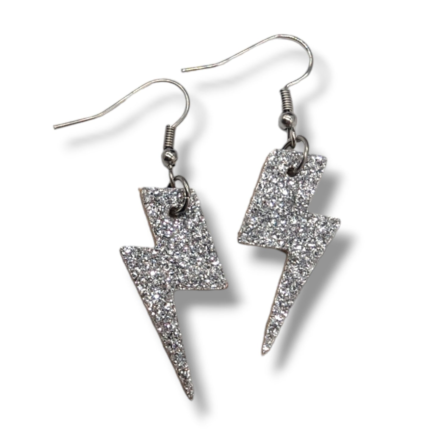 Mini silver glitter lightning bolt earrings - Trend Tonic