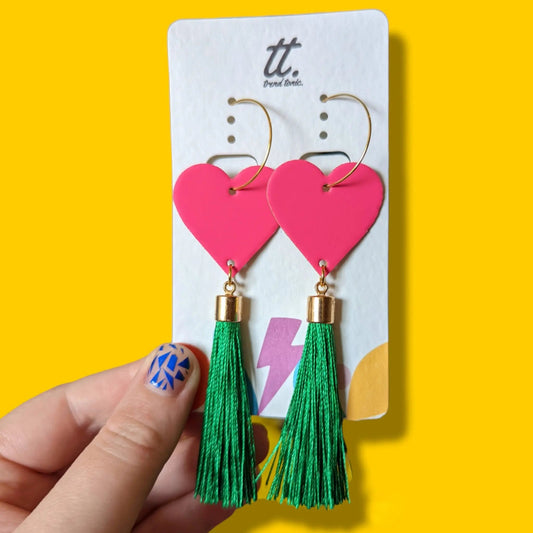 Neon pink and gold green tassel earrings - Trend Tonic