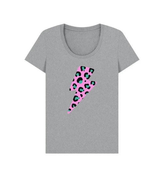 Pink and blue leopard lightning bolt scoop neck t-shirt - Trend Tonic