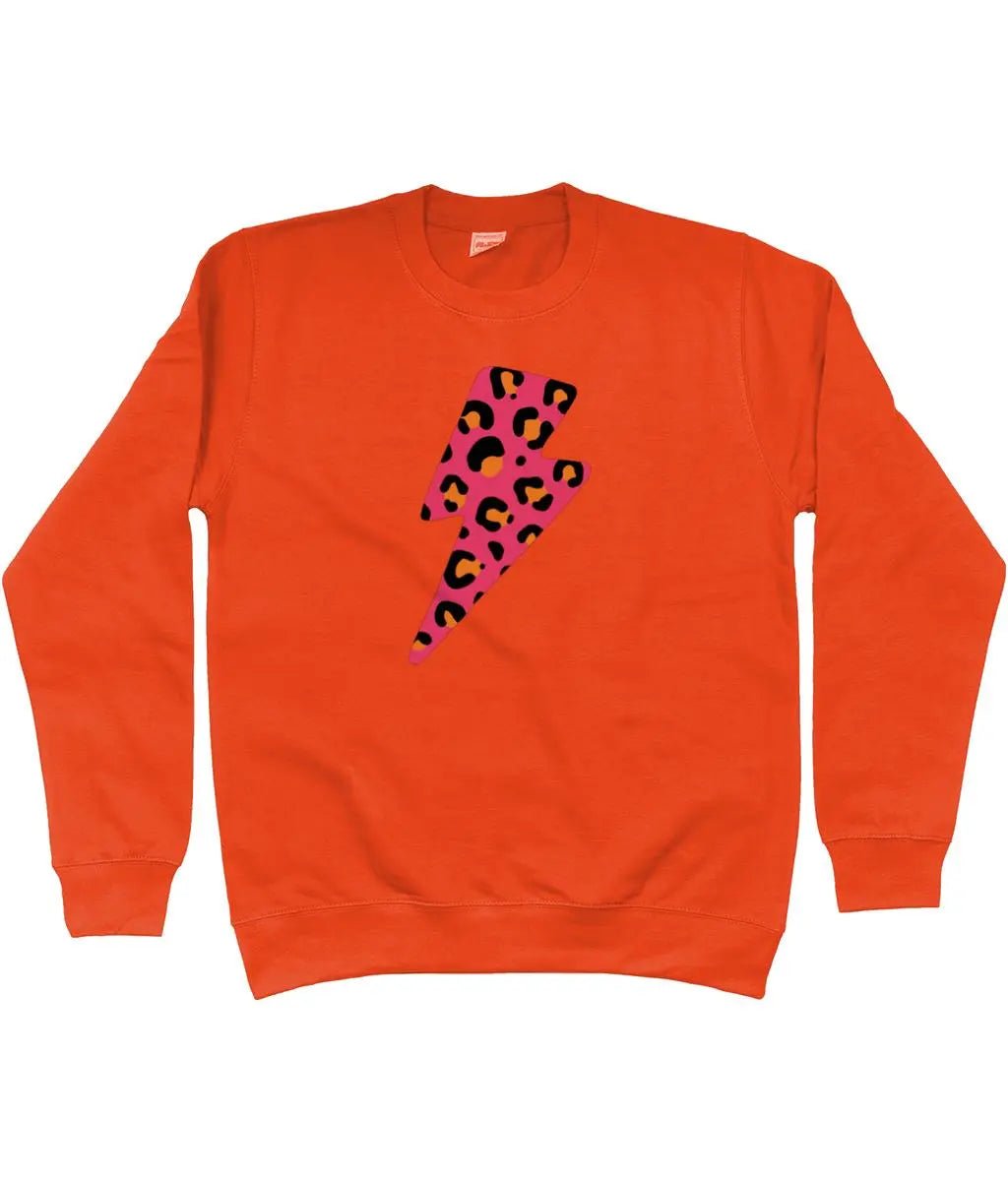 Pink and orange leopard print lightning bolt AWDis Sweatshirt - Trend Tonic