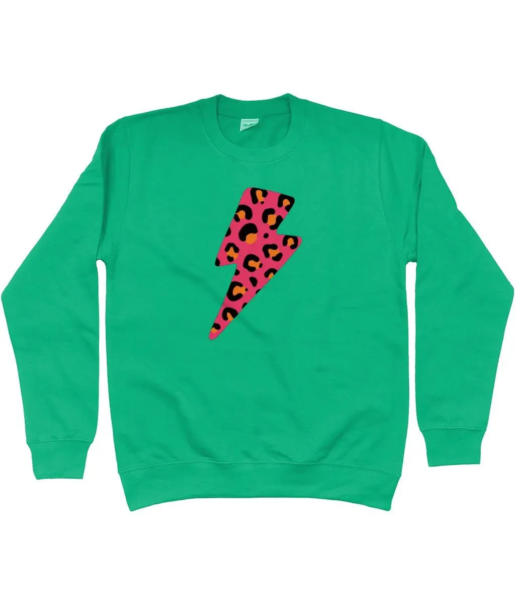 Pink and orange leopard print lightning bolt AWDis Sweatshirt - Trend Tonic