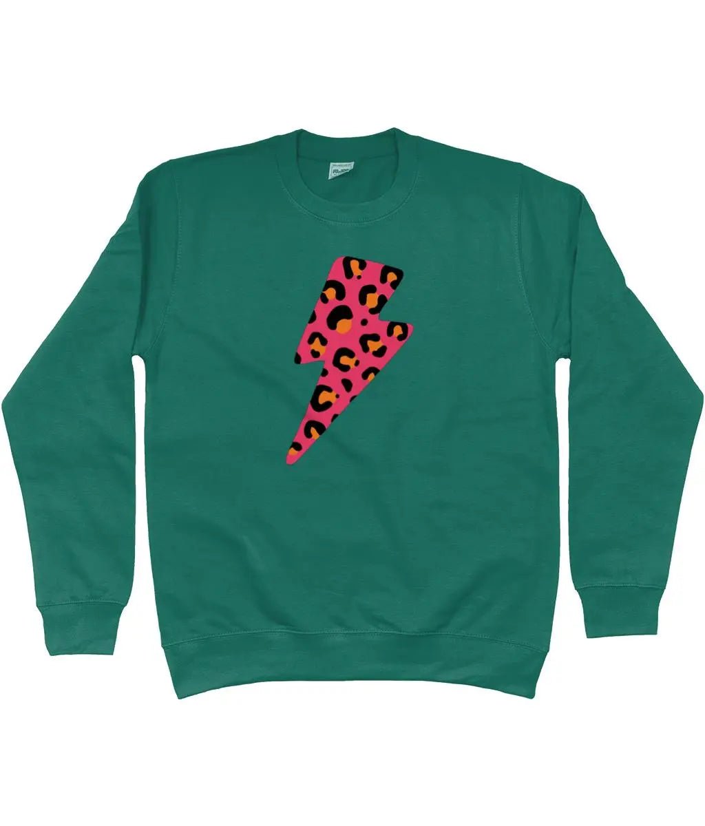 Pink and orange leopard print lightning bolt AWDis Sweatshirt - Trend Tonic