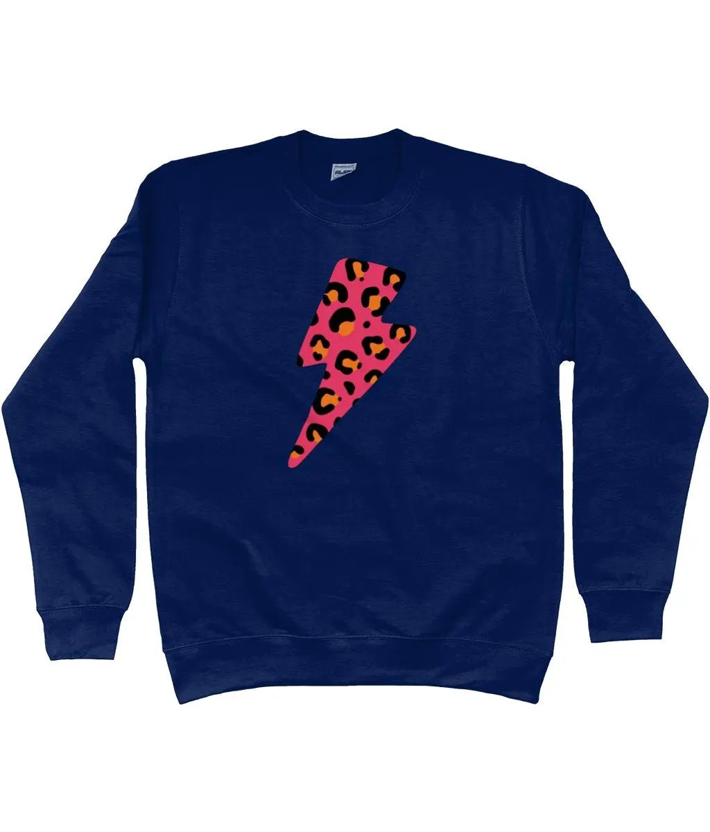 Pink and orange leopard print lightning bolt AWDis Sweatshirt - Trend Tonic