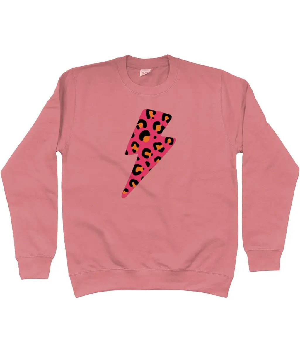 Pink and orange leopard print lightning bolt AWDis Sweatshirt